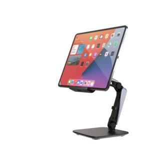 Sturdy & heavy-duty metal base and arm form a highly rigid structure to sustain various tablets and phones with up to 1.3 feet elevation for better posture and eye-level view. Multi-task as a dual-screen display on office desktop and retail business Point of Sale register, etc. Universal Apple iPad holder with Sturdy Design fits any 4